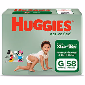 Pañales para Bebé Huggies Active Sec Talla G Paquete 58un