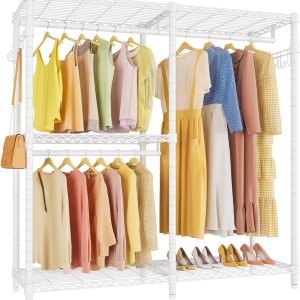 VIPEK V4 – Perchero para colgar ropa, organizador de armario portátil independiente, perchero de metal resistente con 3 varillas para colgar y 2 ganchos laterales, carga máxima de 810 libras, color