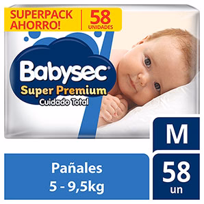 Pañales para Bebé Babysec Super Premium Cuidado Total Talla M Paquete 58un