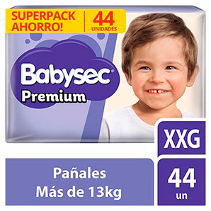Pañales para Bebé Babysec Premium Talla XXG Paquete 44un